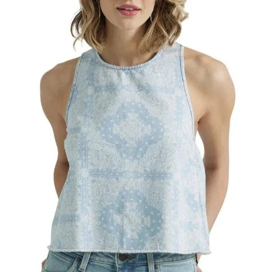 Wrangler Retro Women's Americana Cross Back Tank in Blue Bandana vibrant tank top