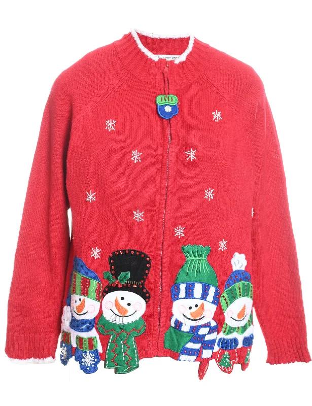 Snowman Christmas Cardigan - M Stretchy Elastic Breathable
