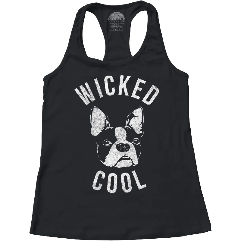 Women's Wicked Cool Boston Terrier Racerback Tank Top one shoulder tank
