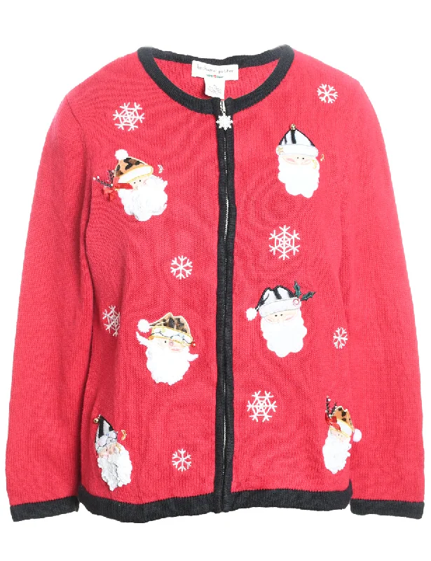 Santa Claus Christmas Cardigan - L Mesh Cardigan Canvas Denim