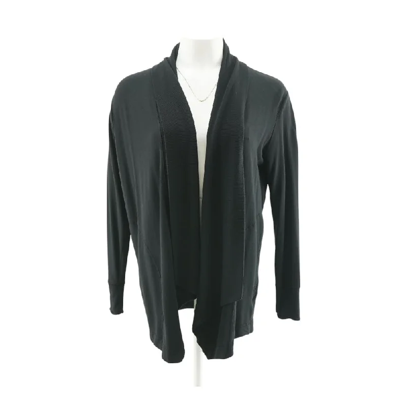 Black Solid Cardigan Sweater Spandex Rayon Corduroy