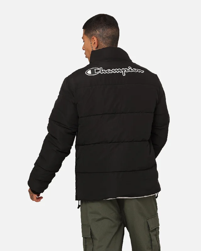 Champion Rochester Tape Puffer Jacket Black Hoodie Zip-Up Jacket Button-Up Jacket