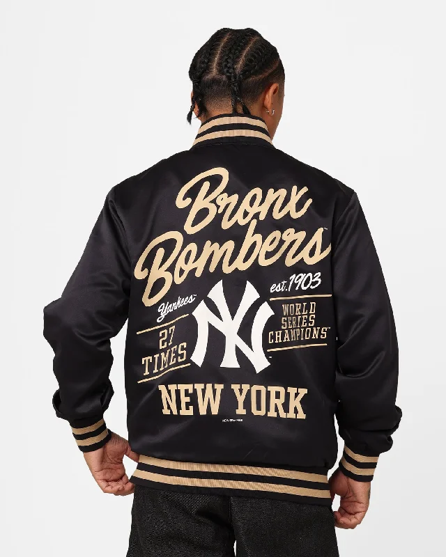 New Era New York Yankees Satin Jacket Navy One-Shoulder Jacket Off-the-Shoulder Jacket Asymmetrical Jacket