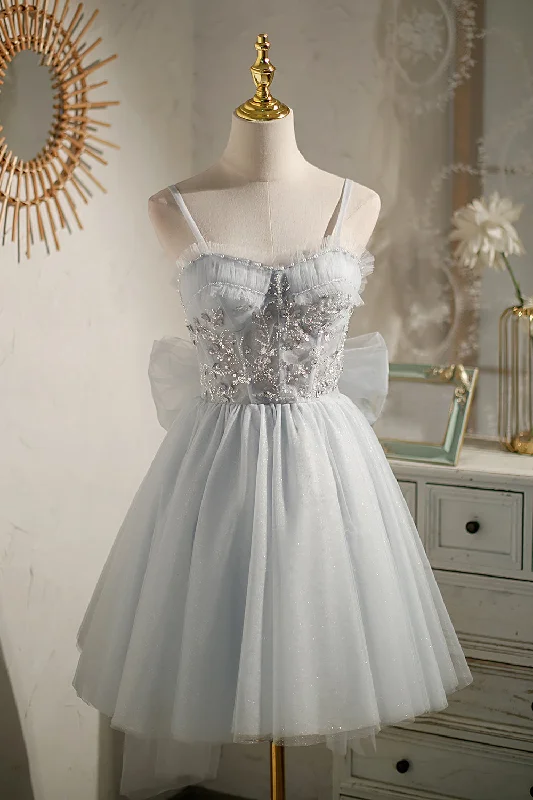 Light Grey Mini Party Dress with Beads Sequins Homecoming Dress Tunics Party sparkling
