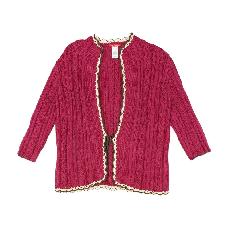 Red Solid Cardigan Sweater Silk Blend Satin Velvet
