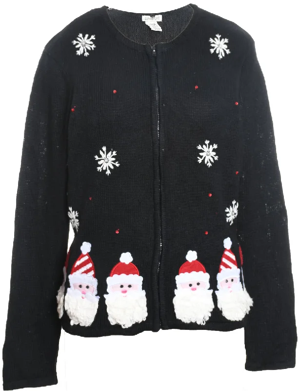 Santa Claus Design Black & Red Christmas Cardigan - L Long Cardigan Short Cardigan Medium Cardigan