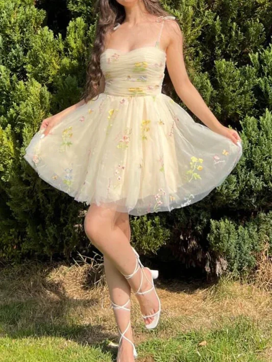 A Line Short Party Dress Flowers Homecoming Dress Tunics Sale discount