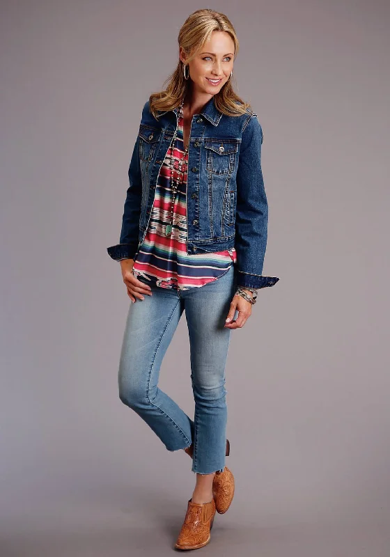 Stetson Womens Blue Cotton Blend Denim Straight Yoke Jacket Chenille Fabric Brocade Fabric Lace Fabric