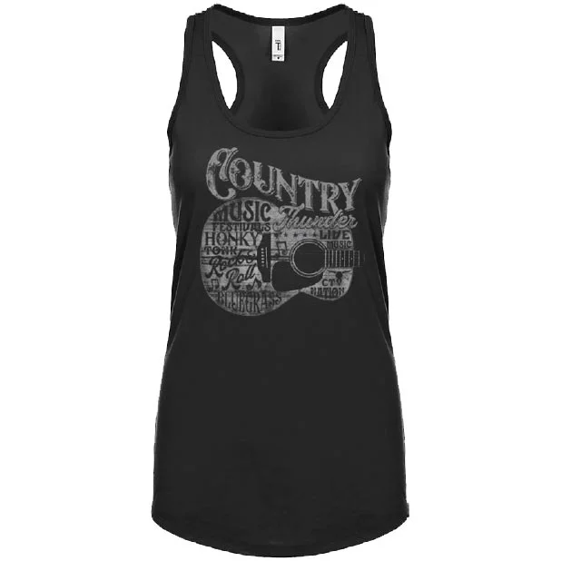 Country Thunder Women's Guitar Graphic Tank Top gold tank top