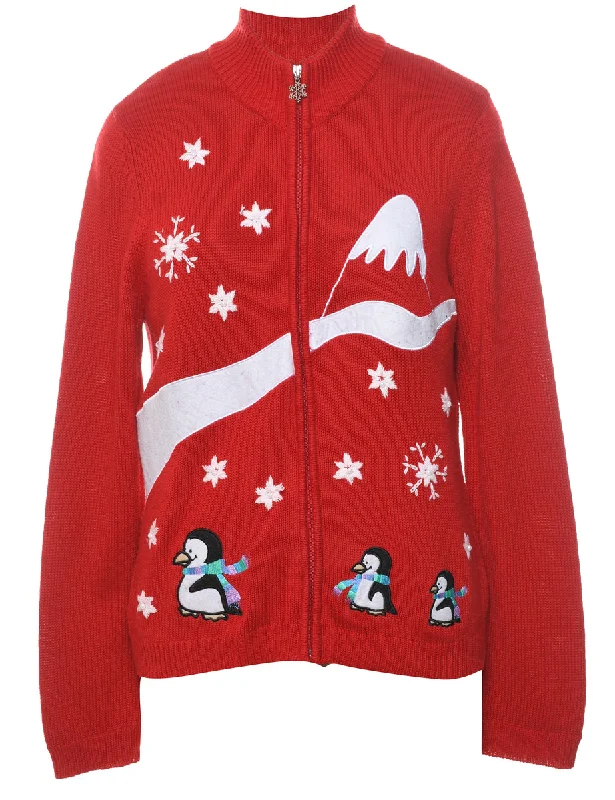 Red Christmas Cardigan - L Thin Thick Dense