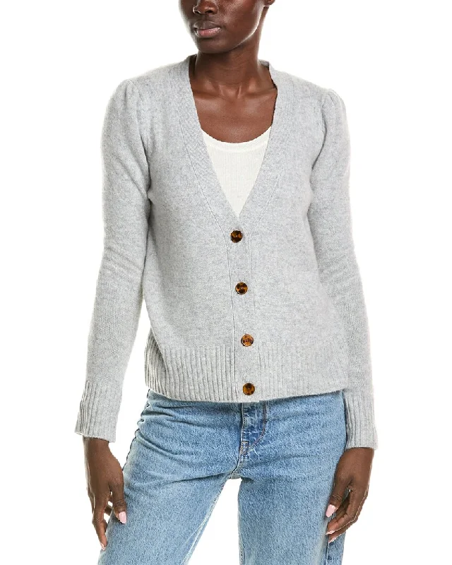 QUINN Puff Sleeve Cashmere Cardigan Chenille Blend Fleece Blend Nylon Blend