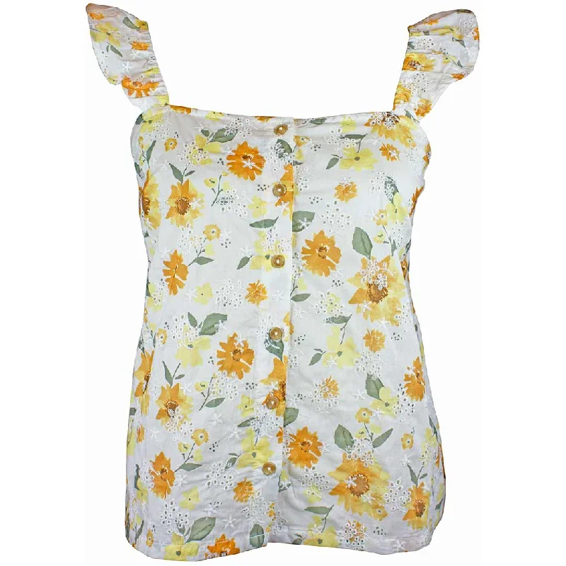 Tribal Women's Floral Button Front Tank Top high neck tank