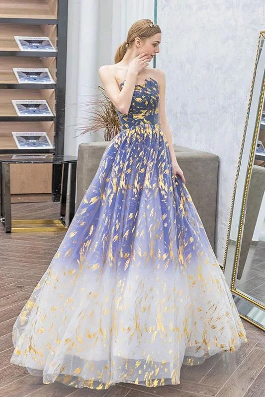 Charming Ombre Puffy Strapless Sparkly Prom Dress, Sexy Long Sleeveless Party Dresses STK15118 Halter Neckline Beach
