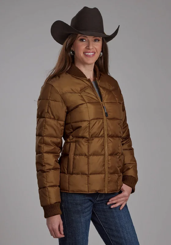 Roper Womens Poly Filled Western Caramel 100% Polyester Insulated Jacket Embroidered Jacket Appliqued Jacket Beaded Jacket