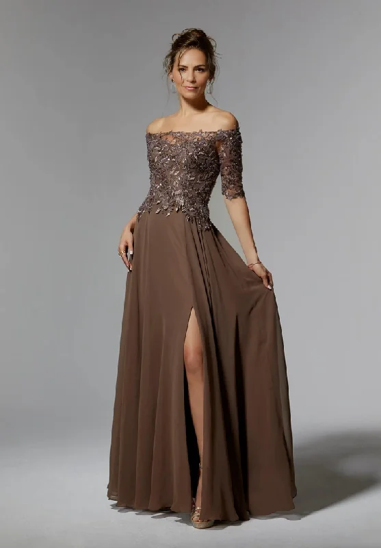 A-Line Off Shoulder Appliques Floor-length Mother of the Bride Dresse Wedding Guest Party Dresses empire Waist empire