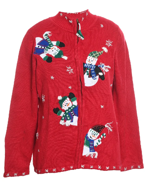 Snowman Christmas Cardigan - M Thin Thick Dense