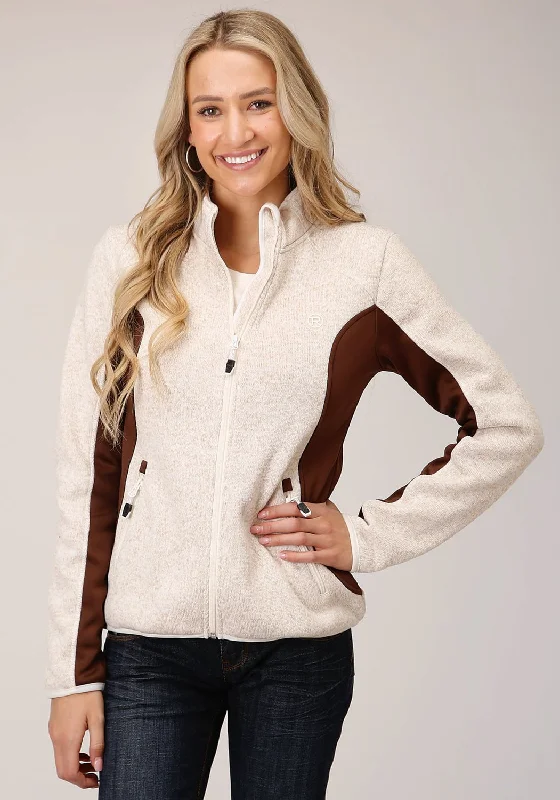 Roper Womens Cream/Taupe Polyester Fleece Knit Jacket Rayon Jacket Velvet Jacket Corduroy Jacket