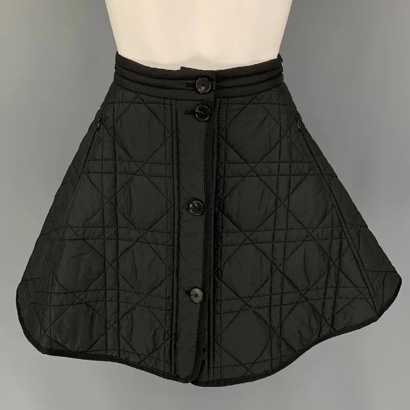 CHRISTIAN DIOR Size 2 Black Quilted Polyester A-Line Mini Skirt denim skirt casual