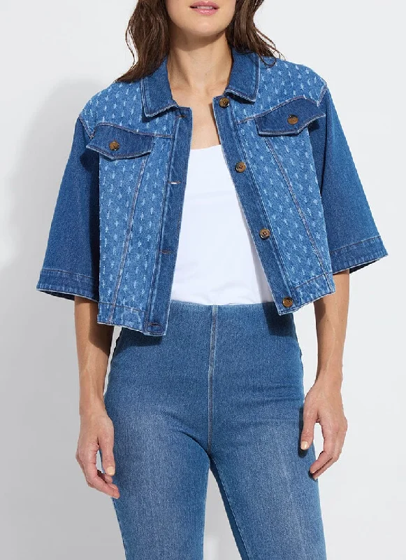 Thea Crop Crochet Denim Jacket Striped Jacket Polka Dot Jacket Floral Jacket