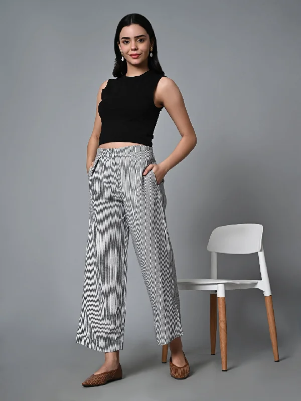 Women's White Linen Regular Fit Pant Casual Track Pants