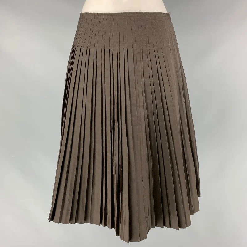 PRADA Size 4 Brown Silk Pleated Circle Skirt linen skirt relaxed