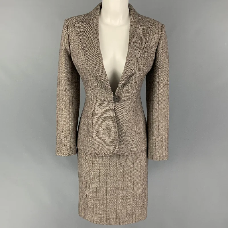VALENTINO Size 6 Brown White Purple Virgin Wool Stripe Single Button Skirt Suit lightweight skirt design