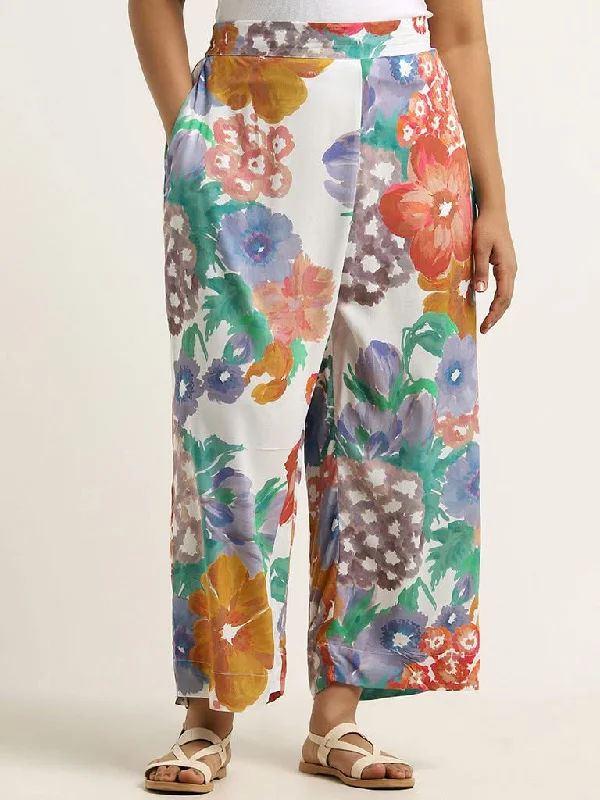 Diza Blue Floral Printed Straight Pants Comfy Athletic Pants