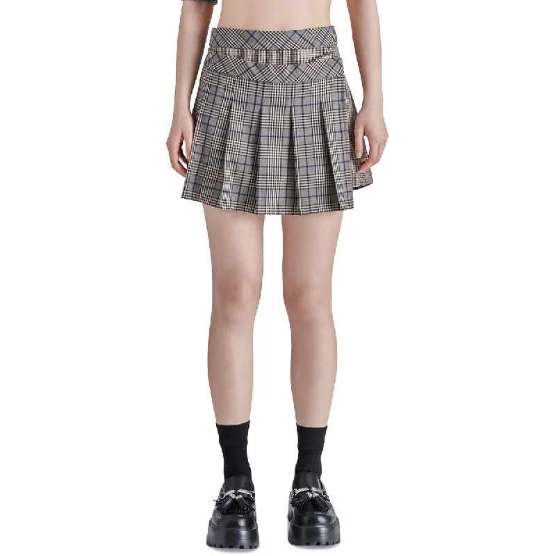 Steve Madden Womens Pleated Faux-Wrap Mini Skirt leather skirt refined