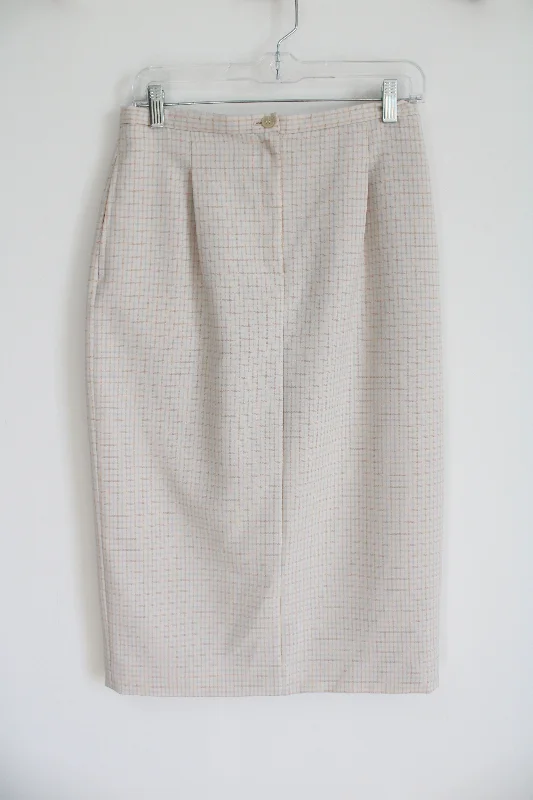 Vintage Petite Sophisticate Cream Plaid Skirt | 10 linen skirt relaxed