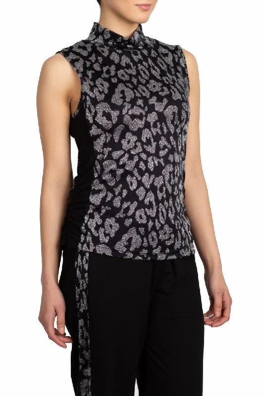 Sparkling Leopard Mock Neck Tank Black Silver basic tank top