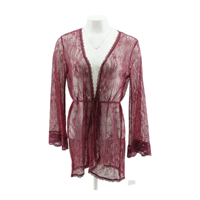 Burgundy Solid Cardigan Sweater Mesh Blend Leather Blend Suede Blend