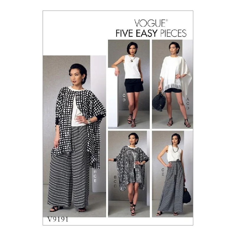 Vogue Pattern V9191 Misses' Ponchos, Back-Pleat Top, Shorts and Wide-Leg Wrap Pants Classic Chino Pants
