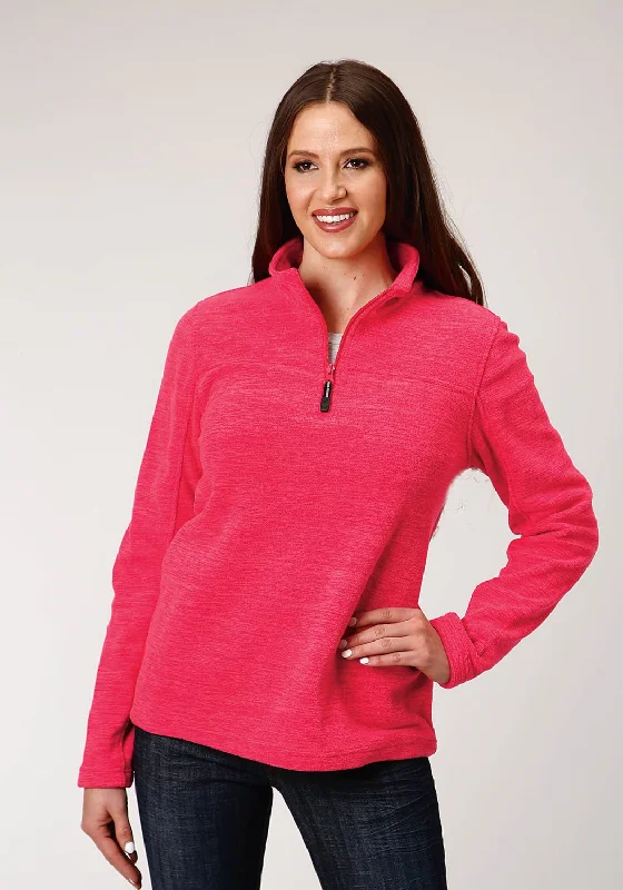 Roper Womens Neon Pink Polyester Micro Fleece Jacket Notch Collar Jacket Peter Pan Collar Jacket Cowl Neck Jacket