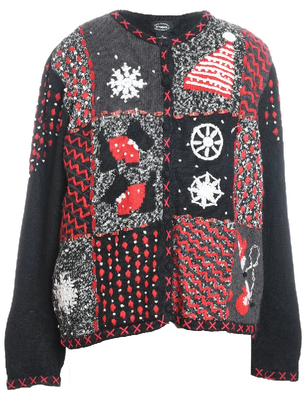 Festive Print Christmas Cardigan - M Bright Pastel Dark