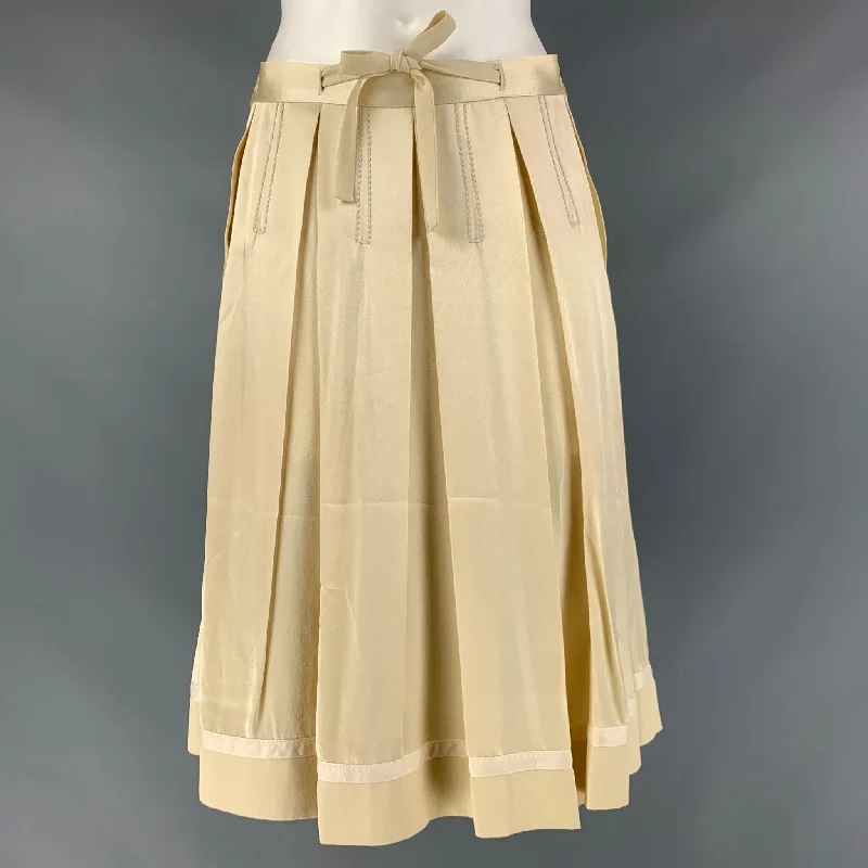 CHLOE Size 4 Beige Acetate &  Viscose Pleated Circle Skirt linen skirt natural
