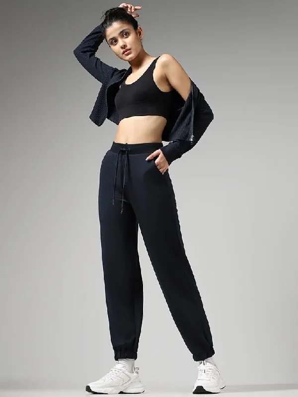 Studiofit Self-Striped Blue Track Pants Cozy Full-Length Pants