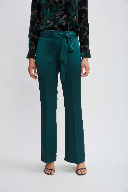 Satin Fit & Flare Sash Pant Trendy Printed Pants
