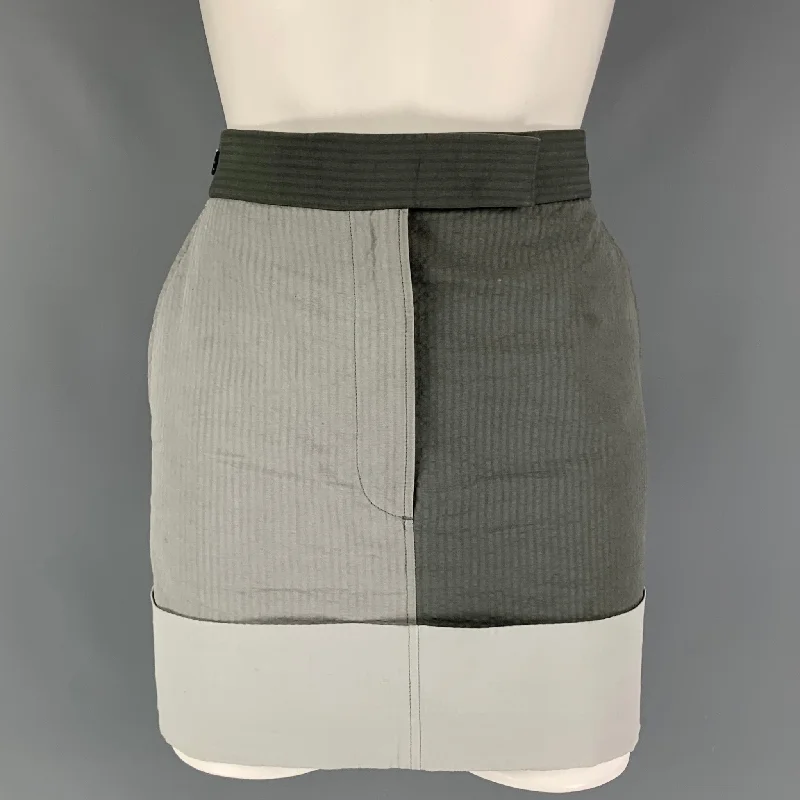 THOM BROWNE Size 00 Grey Light Grey Cotton Color Block Mini Skirt linen skirt light