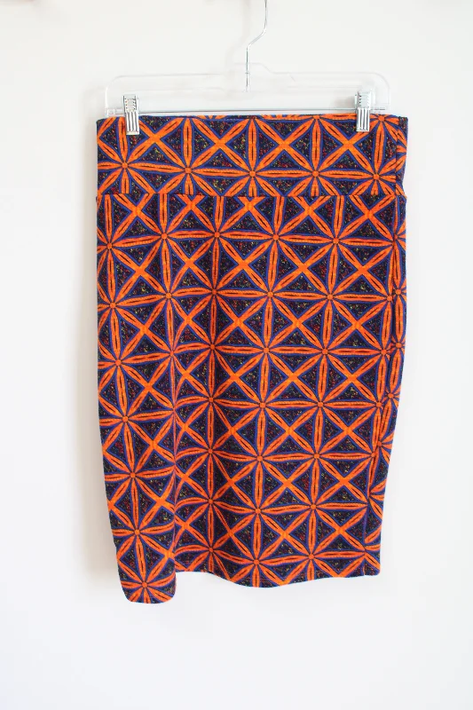 LuLaRoe Orange & Blue Patterned Fitted Skirt | M low waist skirt