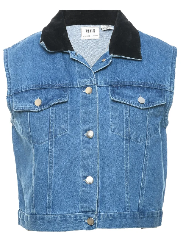 Velvet Collar Denim Jacket Vest - L Elasticated Jacket Padded Jacket Insulated Jacket