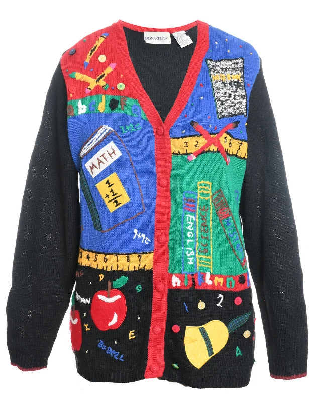 Festive Print Christmas Cardigan - M Mesh Cardigan Canvas Denim