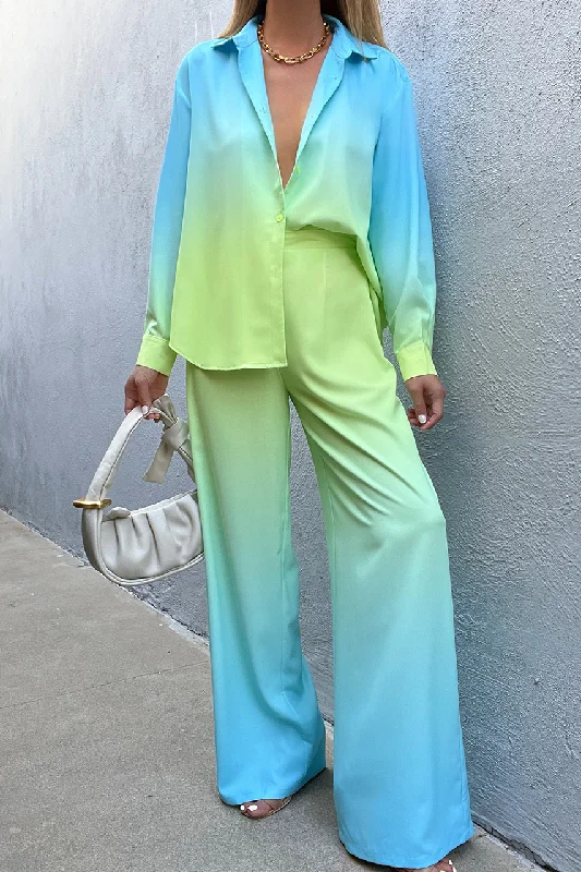 SUELA PANT - AQUA/LIME Trendy Wide-Leg Pants