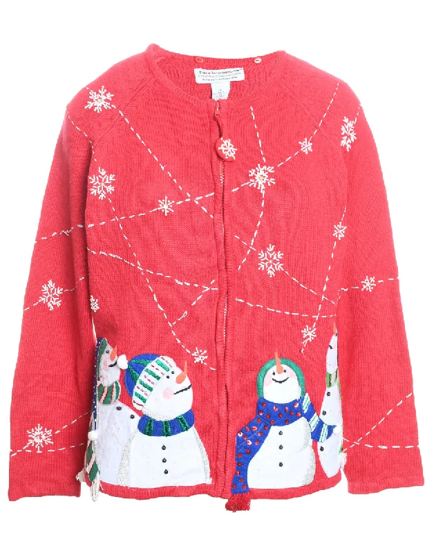 Snowman Christmas Cardigan - M Plaid Cardigan Polka Dot Checkered