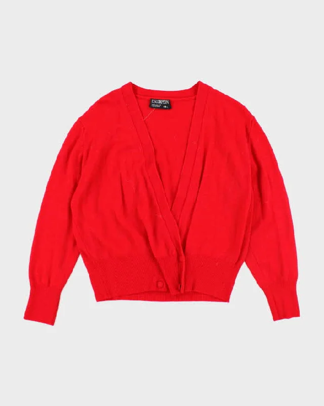 Vintage 90s Wool Blend Red Cardigan - L Neon metallic Matte