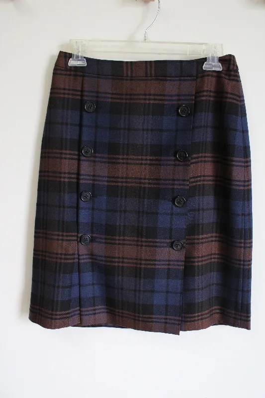 NEW "346" Brooks Brothers Blue Brown Plaid Wool Skirt | 2 midi skirt versatile