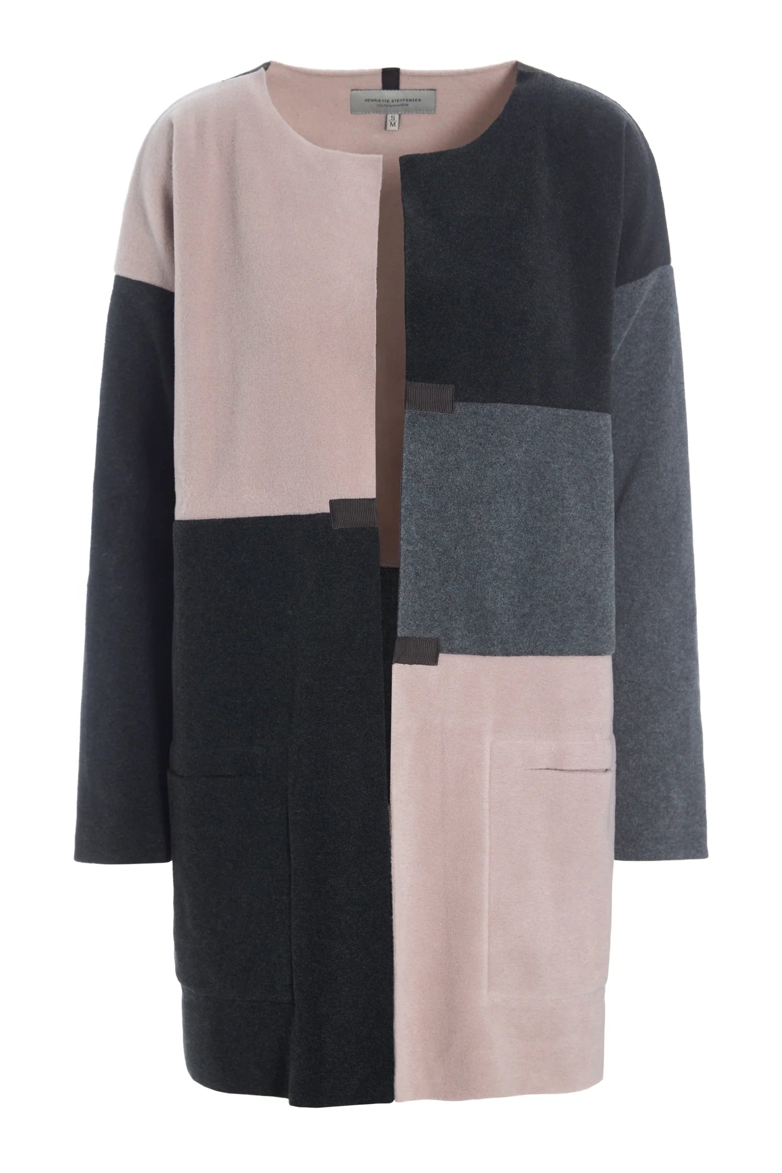 Henriette Steffensen Grey/Nude/Soft Black Patch Cardigan Cotton Fabric Linen Fabric Terry Fabric