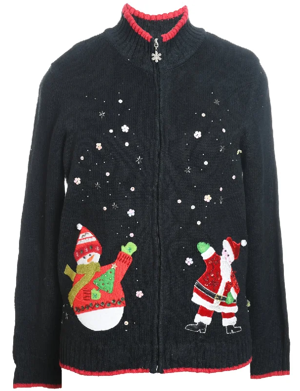 Snowman Christmas Cardigan - M Slim Fit Regular Fit Oversized