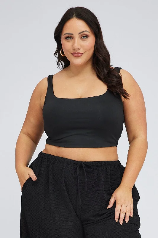 Black Crop Tank Top Square Neck cozy tank top