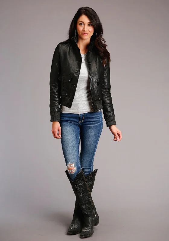 Stetson Womens Black Lamb Leather Military Button Jacket Denim Jacket Leather Jacket Suede Jacket
