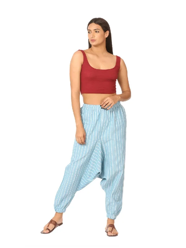 Women's Harem Pant | Blue Stripes | Fits Waist Size 28" to 36" Relaxed Fit Trousers